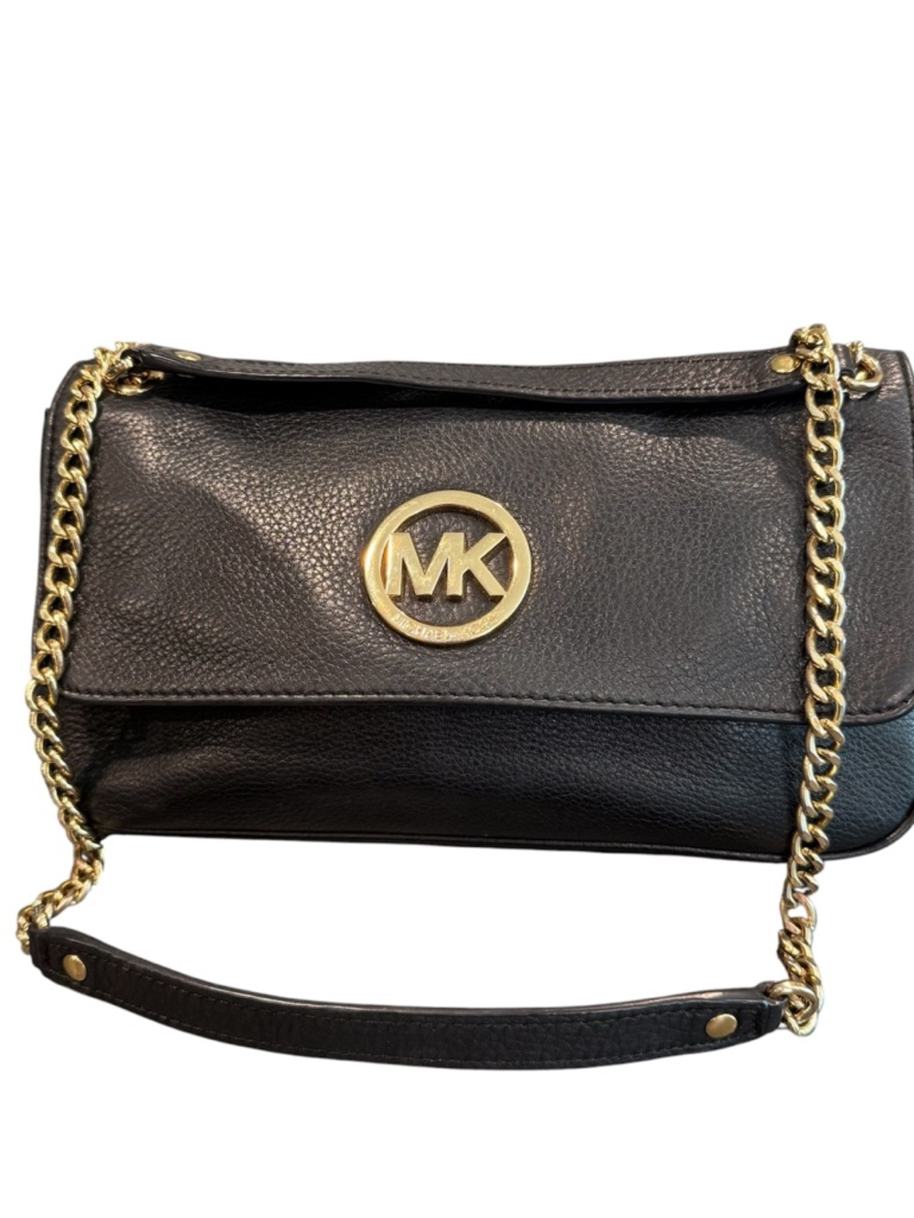 Michael Kors leather flap shoulder bag black gold purse